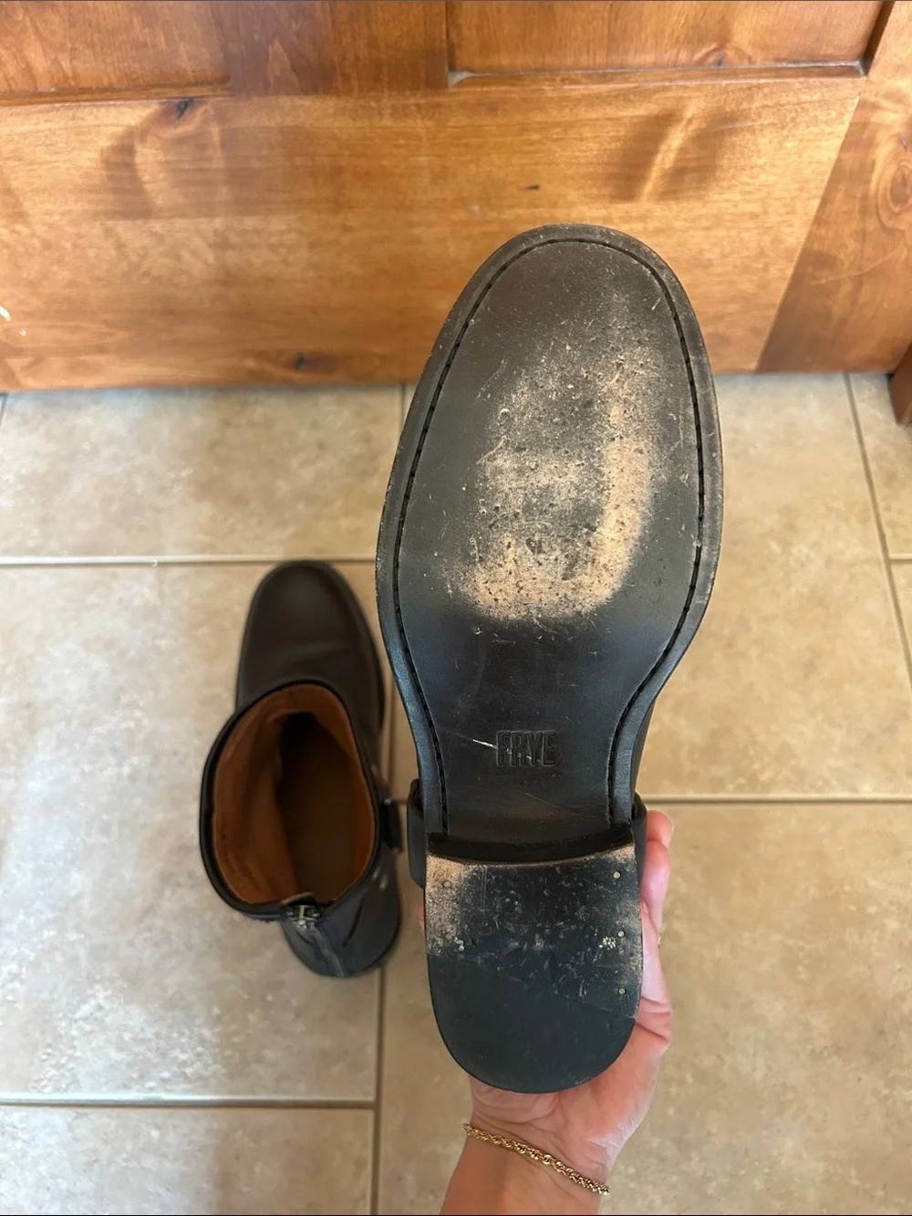 Frye Black Leather Harness Booties